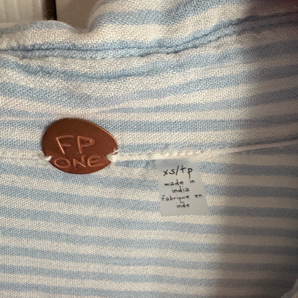 Free People Light Blue Striped Blouse - Picture 3 of 3